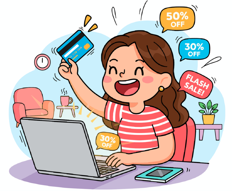 sale, seasonal shopping, online shopping, shopping discounts, online deals, credit card shopping, e-commerce, online discounts, flat illustration, holiday shopping, digital shopping, online savings, shopping convenience, online sale, discount shopping, online retail, ai generated
